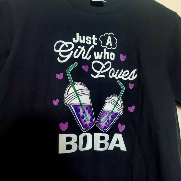 Just‎ A Girl Who Loves Boba Black Tshirt Size Medium Womens - Picture 3 of 7